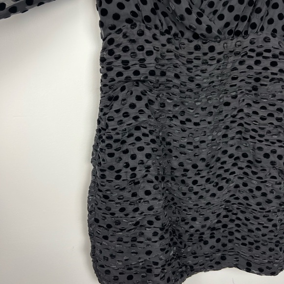 RIXO Golden Flocked Black Polka Dot Burnout L/S Mini Dress 8 - Picture 9 of 11